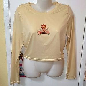 Romwe Crop top cherub graphic w crown long sleeve i4